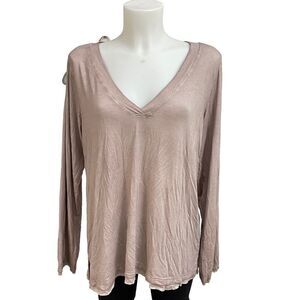 POL EVELYN V NECK LONGSLEEVE‎ TOP , washed pink stretchy lightweight large